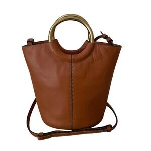 J Crew Bracelet Womens Cognac Leather Crossbody Bucket Bag